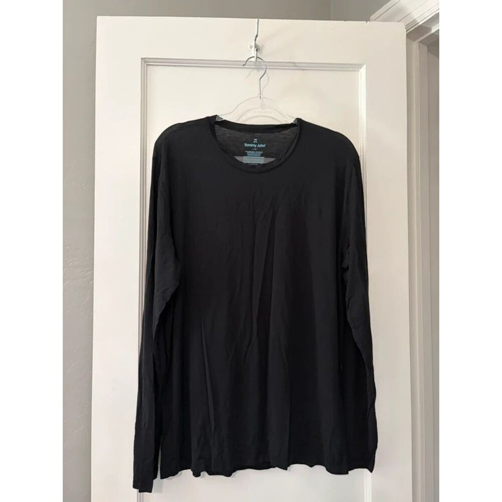 Tommy John Second Skin Long Sleeve Sleep Tee Men L Black Modal Lounge Shirt